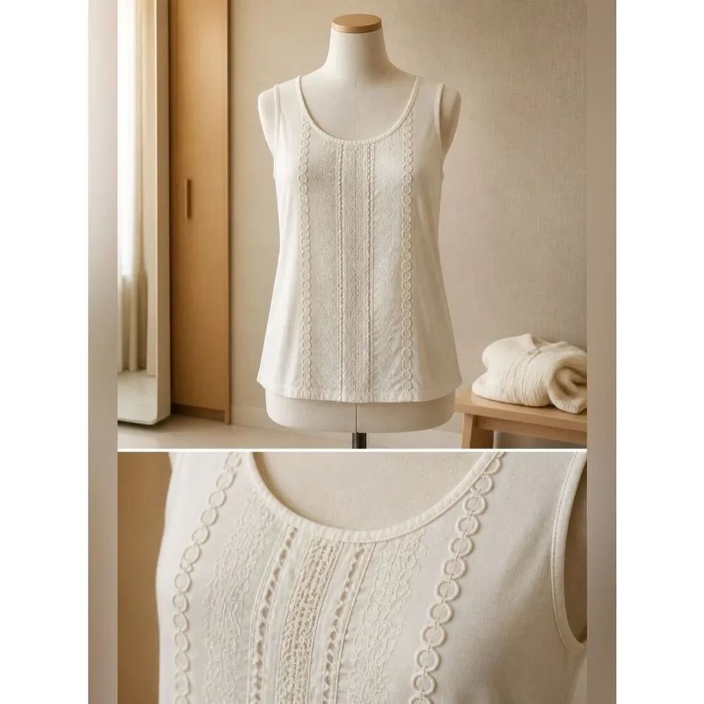 Skies Are Blue Ivory Tank Top with Lace Detail Size Small